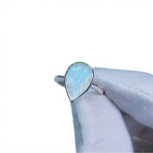 Water <b>Drop</b> <b>Rainbow</b> Moonstone 925 Silver Bezel Setting Gemstone Ring Minimalist Everyday Wear Unisex - Product Image 1