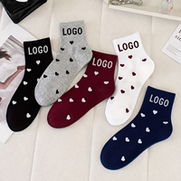 Chaussettes ras du cou côtelées respirantes, douces et techniques, haut de gamme, avec motif mignon, couleur personnalisée, logo cœur, design gratuit
