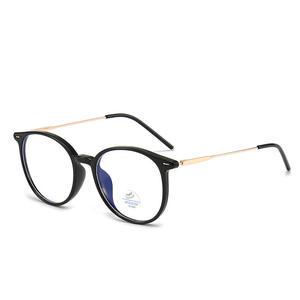 Montures de lunettes rondes minimalistes coréennes pour femmes, verres PC anti-lumière bleue, taille moyenne avec rivets à points Q3 83083 - Product Image 1