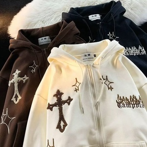 Felpe con Cappuccio Ricamate Goth da <span class=keywords><strong>Uomo</strong></span>, Stile High Street Harajuku Retrò Hip Hop, con Zip, Vestibilità Larga <span class=keywords><strong>Casual</strong></span>, Abbigliamento Y2K - Product Image 2