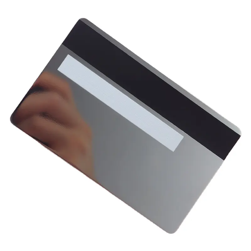 無料サンプル光沢のあるミラーシルバーステンレススチールメタルビザクレジットカード、チップスロットと磁気ストライプメタル名刺付き