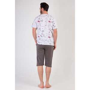 Conjunto de Camiseta de Manga Corta y Pantalones Capri para Hombre, con Bolsillos, Cuello Redondo, Transpirable, Estampado Veraniego - Product Image 1