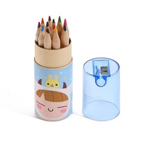 Lot de 12 crayons de couleur courts en bois à motifs animaux de dessin animé, promotionnel, bon marché et très vendu, pour enfants et fournitures scolaires