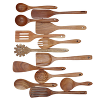 Ensemble d'ustensiles de cuisine 13 pièces en bois d'acacia massif naturel, spatules et cuillères antiadhésives, spatule ajourée, 18/33CM, best-seller
