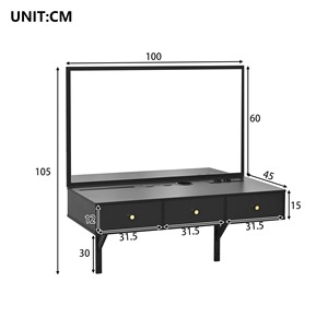 Table de maquillage murale flottante noire avec miroir et 3 tiroirs pour le maquillage, MOQ <span class=keywords><strong>300</strong></span> - Product Image 4