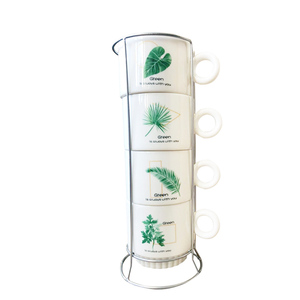 Taza de porcelana de <span class=keywords><strong>capuchino</strong></span> nórdico, Taza de cerámica apilable esmaltada con área de impresión personalizada grande, tazas de café de cerámica retro apilables - Product Image 1