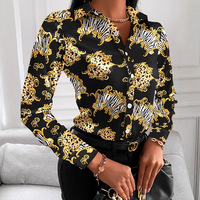 Chemise à manches longues ample à col en V avec boutons et imprimé pour femmes, tendance automne