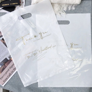 white color plastic bag with gold logo luxury printing package plastic shopping bag with handle