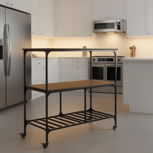 Carrello da Cucina in Legno Ingegnerizzato 39.4x19.7x37.4 Pollici in Rovere Affumicato con Ruote, 3 Ripiani, Design Moderno - Product Image 2