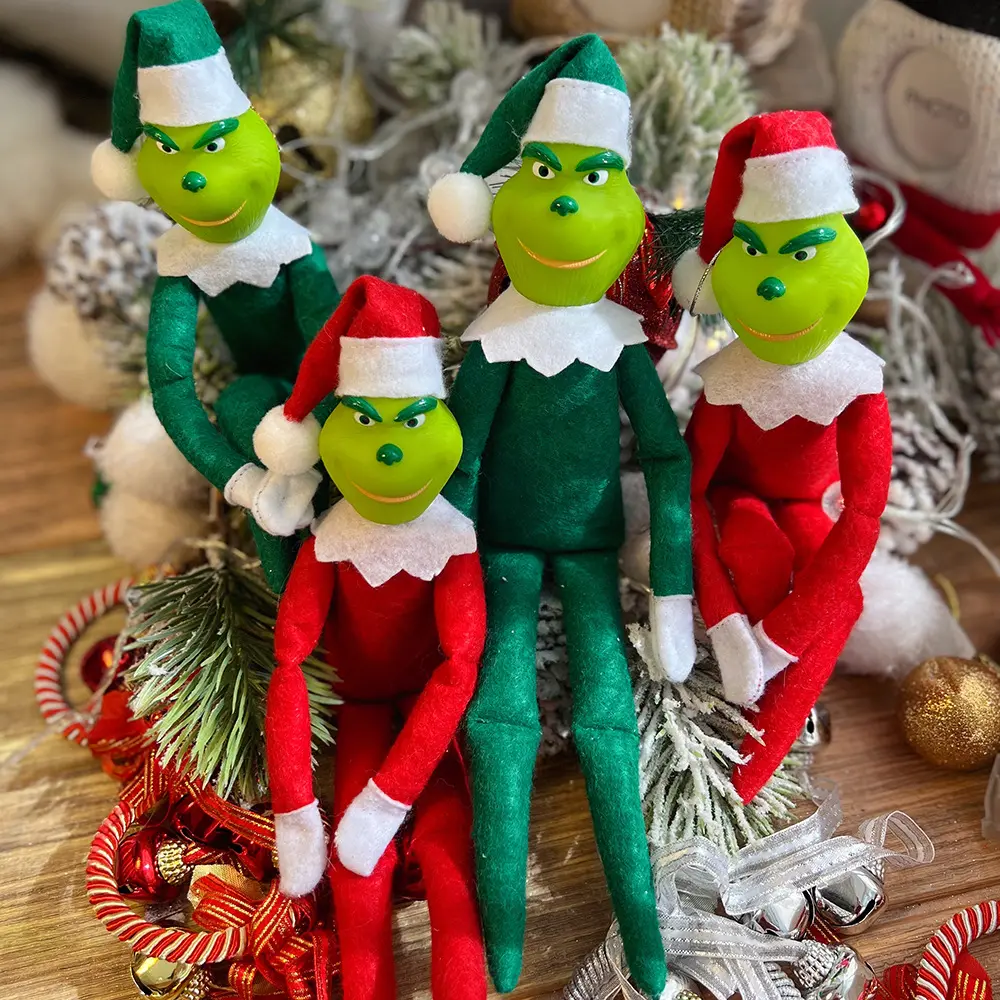 Mainan boneka Natal liontin, mainan Natal Monster Elf hijau, ornamen liontin Elf hijau