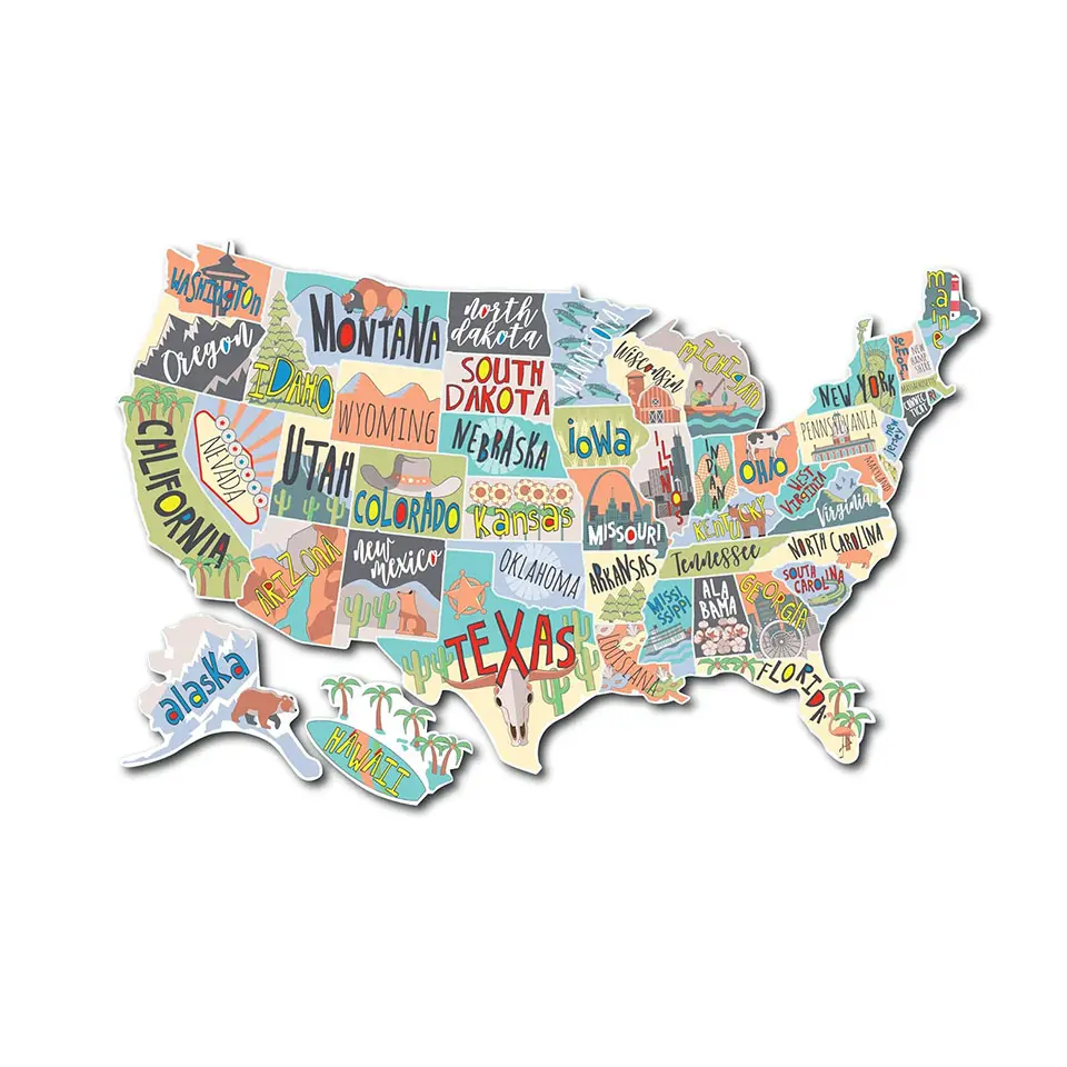 Rv Staat Reizen Usa Kaart Vinyl Sticker - Camper Aanhangwagen Stickers Voor Venster Met Staatsvlag Road Trip Map Van Amerika