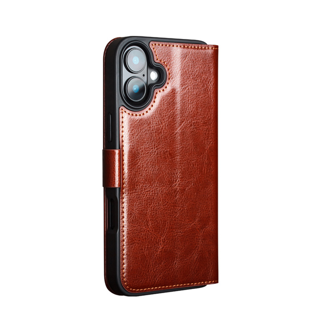 QIALINO 100% Handmade Luxury Genuine Leather Wallet Phone Case for iPhone 16 Pro Max