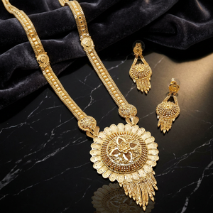 Venta al por mayor de la moda de 14K 18K 24K oro relleno conjunto de joyas, formando conjunto de joyería larga, Latón chapado en oro diseño floral joyería india. - Product Image 1