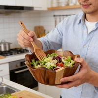 Bol à salade en bois d'acacia à bords festonnés, bol à fruits en bois à bord ondulé, bol de service pour fruits secs et noix, décoration d'intérieur