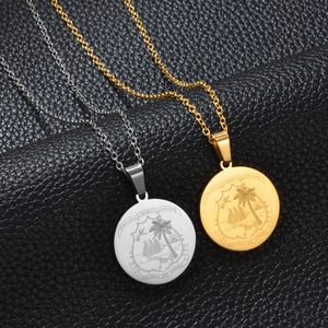 Collier pendentif rond avec drapeau du Libéria pour femmes et filles, en acier inoxydable, bijoux pour Libériens # 570762 - Product Image 4