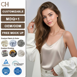 Débardeur en satin de soie pour <span class=keywords><strong>femme</strong></span>, débardeur basique ample à <span class=keywords><strong>col</strong></span> en <span class=keywords><strong>V</strong></span> pour l'été, débardeur court pour <span class=keywords><strong>femme</strong></span> - Product Image 1