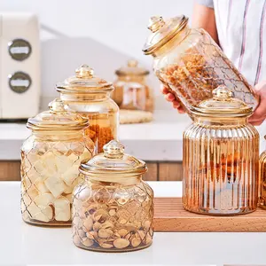 Creative רשת אמבר אטום זכוכית בקבוק תבואה מזון אחסון מיכל צנצנת ממתקי ביסקוויטים עיצוב הבית