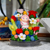Petit garçon/fille fait main avec des fleurs préservées dans une boîte ronde en acrylique pour la fête des mères, la Saint-Valentin, cadeaux, décoration de la maison