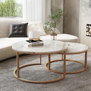 Mesa de Centro Redonda de Mármol de Estilo Nórdico Moderno, Mesas Nido Doradas, Certificación UNE-EN 12520, Muebles de Comedor de Lujo - Product Image 5