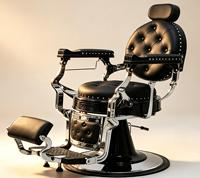 Fauteuil de Barbier Hydraulique Inclinable de Luxe au Design Rétro avec Rivets, Mobilier Robuste pour Salon de Coiffure