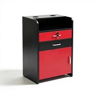 Kit Completo de Muebles para Barbería Rojo y Negro, Silla de Barbero, Espejo de Estilismo, Gabinete, Taburete para Técnico, Equipo Completo para Salón de Belleza