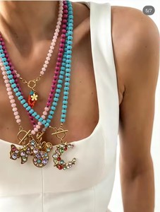 Collana con Perline in Pietra Naturale, Chiusura a T in Acciaio Inossidabile, Ciondolo Luna Stella Cucciolo con Zirconi, Gioielli da Donna - Product Image 2