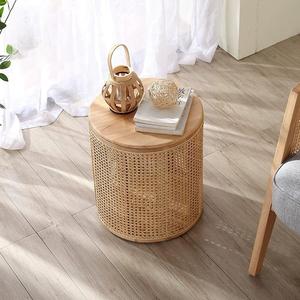 Rattan tecido nórdico redondo madeira maciça wabi-sabi sala sofá varanda mesa de chá simples pode ser contido canto vários - Product Image 4