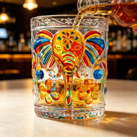 Verre à bière et à liqueur en verre épais, motif éléphant peint, design élégant, pour whisky, eau et autres boissons domestiques