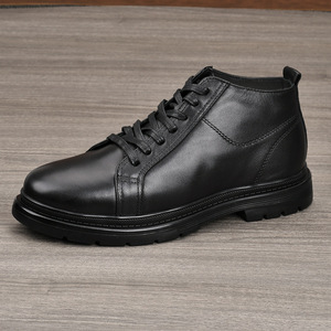Botas Martin de Cuero Genuino para Hombre, Altura al Tobillo, Punta Redonda, Tacón Plano, Forro de Piel de Oveja, Suela de Goma, Aislantes, Casuales de Invierno - Product Image 2