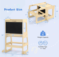 Tabouret de cuisine pliable 4-en-1, tour d'apprentissage Montessori, marchepied, table et chaise avec tableau noir