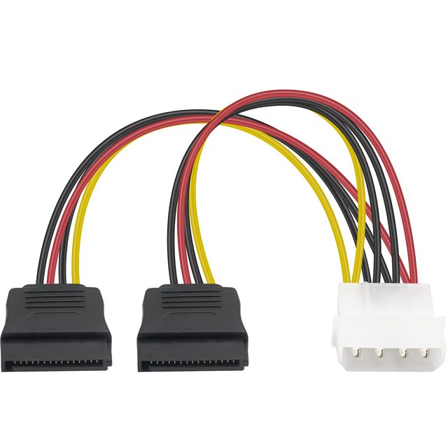 Molex to SATA Power Adapter 10 Inch Molex IDE 4Pin to Dual 15Pin SATA Power Splitter Cable for HDD SSD