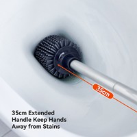 Brosse de toilette anti-éclaboussures en acier inoxydable avec couvercle rabattable et tête en silicone, support mural inclus pour salle de bain domestique