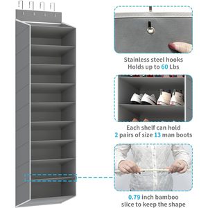Organisateur de chaussures à suspendre à la porte, 10 niveaux, gris, pliable, pour le rangement des chaussures derrière les portes ou sur les murs - Product Image 4