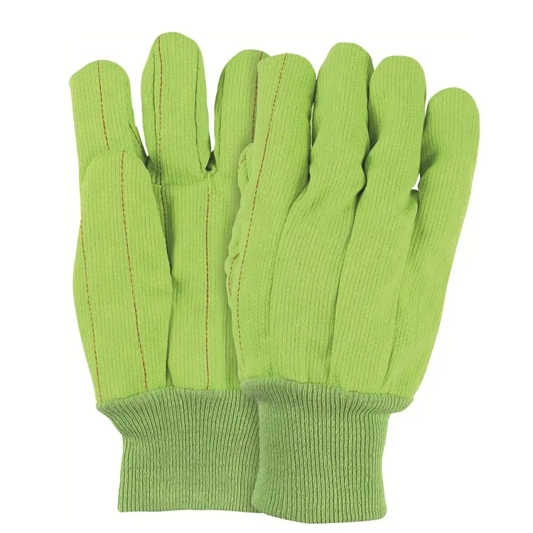 Heavy weight winter industrial Hand protection Straight thumb Green Comfortable cotton warm safety Canvas work gloves