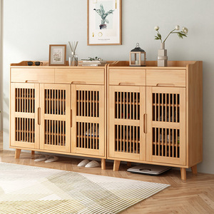Nordic Modern Minimalist Entryway <b>Shoe</b> Cabinet Rubber Wood 80x35x105cm Breathable Multi Layer Storage <b>For</b> Adults And <b>Elderly</b> - Product Image 2