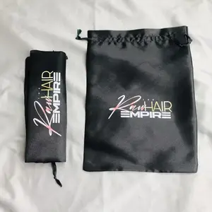 Satijnen Tassen Custom Logo Satijn Drawstring Tas Voor Verpakking Hair Extensions Bundels Pruiken Zachte Zijden Zakjes Met Trekkoord