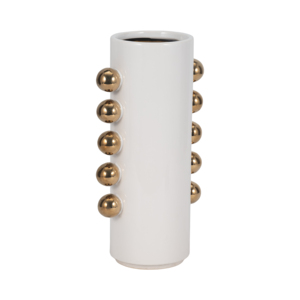 Vaso in ceramica con dettagli dorati a forma di cilindro alto per decorare il soggiorno e l'arredamento della casa - Product Image 3