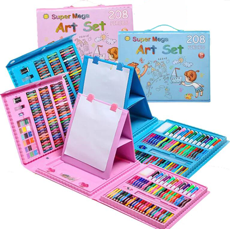 Набор художественный Из 208 предметов, кейс для художественной живописи, доска для рисования, Нетоксичная цветная ручка, карандаш, карандаши, обучающие игрушки для детей