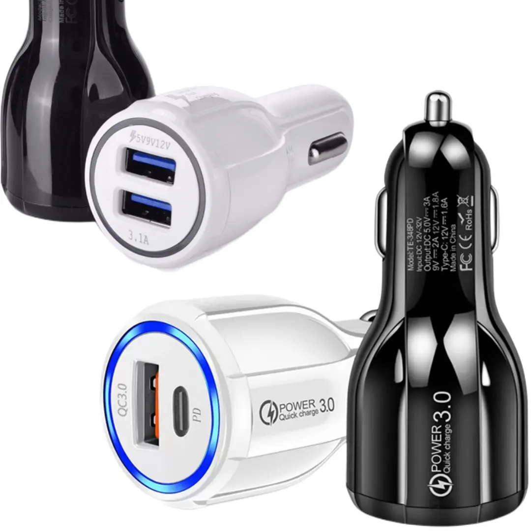 3.1A 18W QC3.0 PD 20w Dual USB Car Quick Charger Adapter BLUE LED light 2USB QC 3.0 Fast car Charging For iPhone Samsung huawei