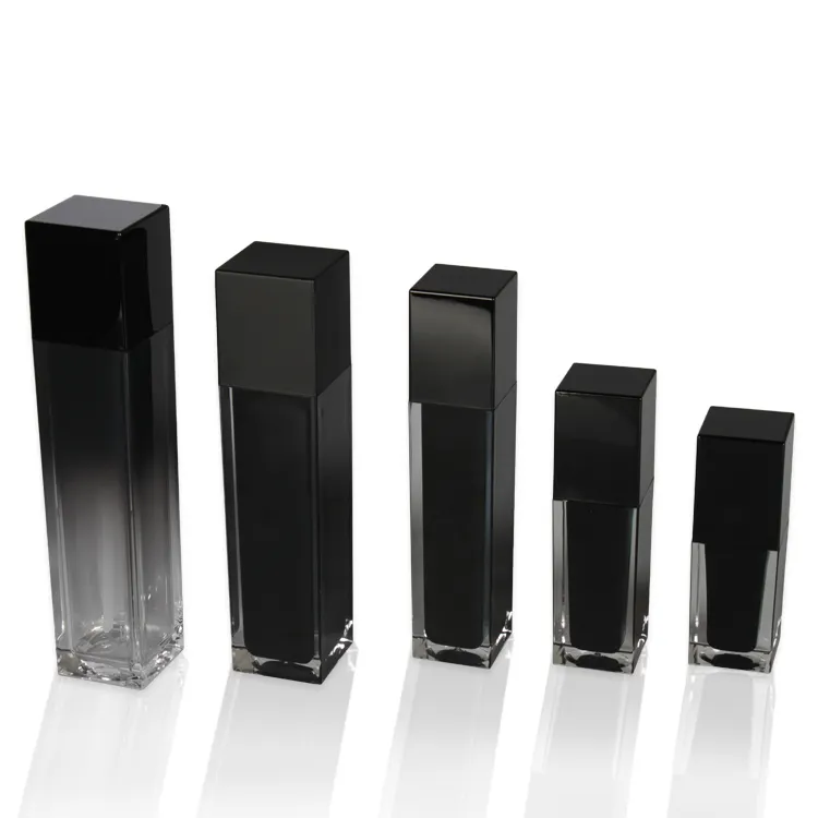Luxe Vierkant Zwart Acryl Set Verpakking Plastic Lege Pot Met Deksel, Cosmetische Lotion Fles Luxe Containers