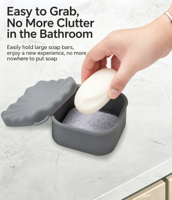 Boîte de rangement carrée en silicone anti-fuite avec bord ondulé et tapis de drainage pour savon solide, idéale pour les voyages, la salle de sport et le camping