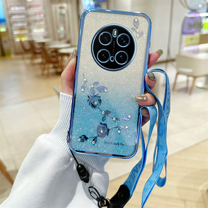Housse transparente Airbag anti-chute pour Honor Magic 8Lite/8Pro/X9D/X7D/X70/400Smart Gradient Elegant Fashion Flower Lanyard Cover - Product Image 4