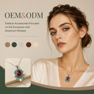 สร้อยคอจี้เงินชุบแบบขายส่ง OEM ODM ประดับด้วยพลอยโกเมน เทอร์ควอยซ์ และมุก วินเทจ สำหรับผู้หญิง - Product Image 1