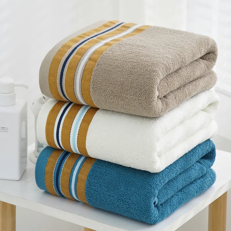 Полосатое Хлопковое полотенце комплект большое толстое банное полотенце для ванной комнаты полотенца для душа