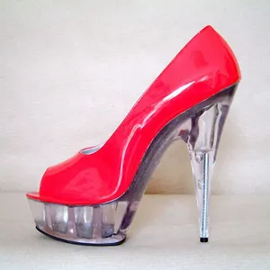 Red transparent crystal thin heel 15cm wedding high heels nightclub bar pole dance super high heels sexy women's large single sh