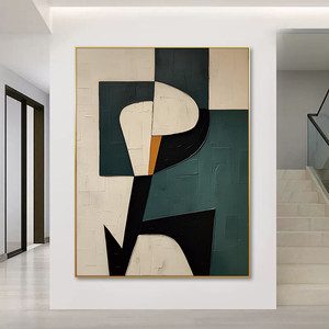 Bức tranh tường tối giản màu be hiện đại nghệ thuật trừu tượng kết cấu lớn màu be và màu xanh lá cây nghệ thuật trừu tượng - Product Image 3