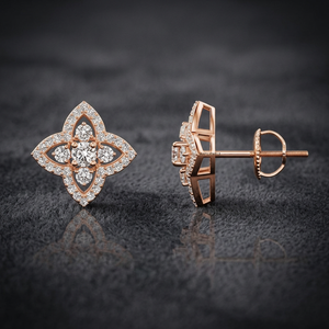 ต่างหูเพชรทรงดอกโคลเวอร์เพาะเลี้ยงคุณภาพพรีเมียม ทอง 10K 14K 18K เงิน 925 935 สำหรับงานหมั้น งานแต่งงานสุดหรู - Product Image 1