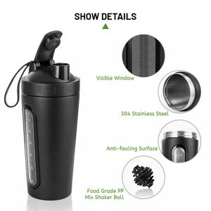 Fonwhy personalizado 700ml aislado al vacío de acero inoxidable deporte coctelera botella ventana Visible para proteína suero mezcla gimnasio Camping - Product Image 2