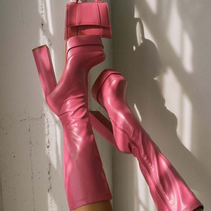 Botas de Invierno Modernas de Tacón Alto con Plataforma y Diseño Occidental, Color Morado a Cuadros, Antideslizantes, Cálidas y Sexys para Mujer - Product Image 1