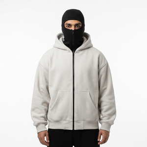 Pull à capuche tendance automne-hiver, double capuche, masque ninja, balaclava, vêtements brodés pour hommes et femmes, couleur unie, nouveau design - Product Image 1